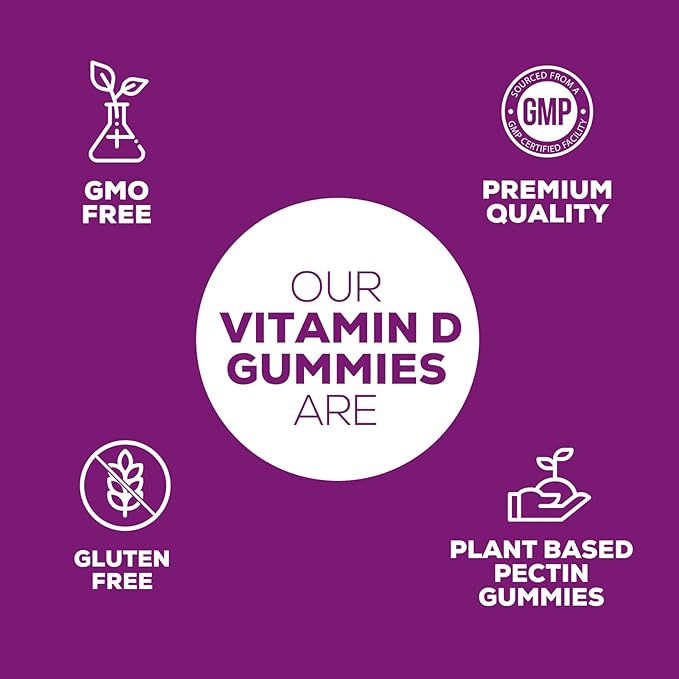 Vitamin D3 Gummies 5,000 IU Extra Strength 125 mcg D3 Supplement Gummy - Support Natural Bone, Muscle, & Immune Health - Gluten Free - Non-GMO - Nature's Raspberry Flavor - 60 Gummies - 60 Day Supply