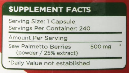 Saw Palmetto Extract - 240 Capsules - 500mg/capsule - 200% More Capsules Than Most Competitors