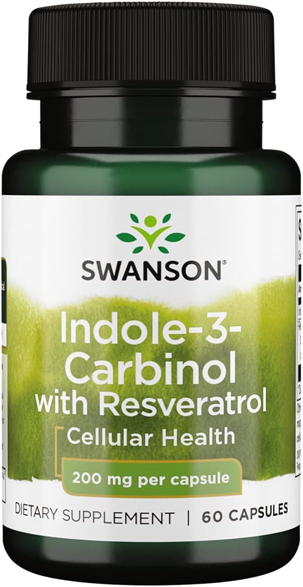 Swanson Indole-3-Carbinol with Resveratrol - I3C Supplement Promoting Cellular Protection - Natural Supplement to Help Maintain Healthy Hormone Balance - (60 Capsules, 200mg Each)