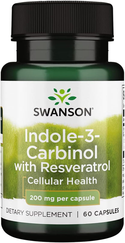 Swanson Indole-3-Carbinol with Resveratrol - I3C Supplement Promoting Cellular Protection - Natural Supplement to Help Maintain Healthy Hormone Balance - (60 Capsules, 200mg Each)