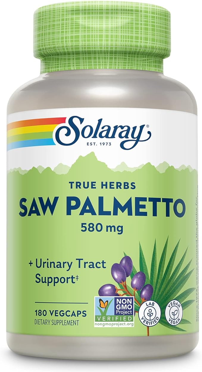 SOLARAY Saw Palmetto Berry 580 mg, Healthy Prostate and Urinary Tract Support from Fatty Acids & Plant Sterols for Men and Women, Non-GMO, Vegan & Lab Verified, 180 VegCaps, 180 Servings