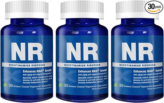 NR Supplement 350 mg, Similar to NMN, Potent Nicotinamide Riboside with Resveratrol & Betaine, High Absorption & Stabilized NAD Supplement for Healthy Aging, Vegan, 30 Capsules (Pack of 3)