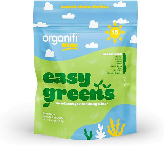 Organifi Kids: Easy Greens - Probiotics for Kids Made with a Delicious Blend of Vegetables and Superfoods - Plant-Based, Vegan, and No Gluten, Dairy, or Soy, 15 Servings