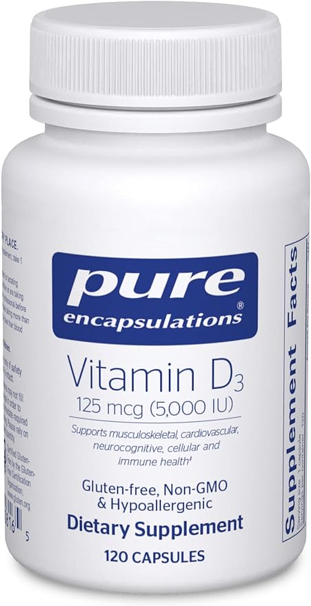 Pure Encapsulations Vitamin D3 125 mcg (5,000 IU) - Supplement to Support Bone, Joint, Breast, Heart, Colon, and Immune Health* - with Vitamin D - 120 Capsules