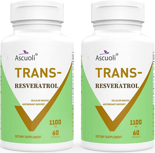 99% Ultra Purity Ascuoli Trans-Resveratrol 1100mg, 3-in-1 Advanced Formula Organic Resveratrol Supplement, Max Antioxidant Anti-Aging, Skin Health, Cell Repair Boost NAD+, Immune & Energy, 120 Capsule