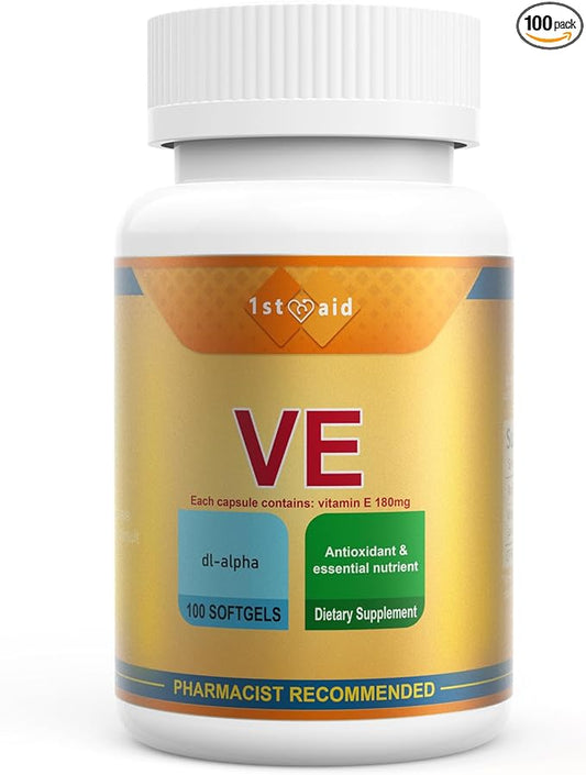 Vitamin-E 180-mg DL-Alpha Tocotrienols-Capsules - 100Softgels Heart and Immune Support Dietary Suppositories for Women Antioxidant Support