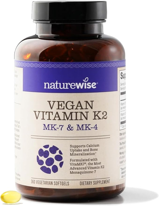 NatureWise Vitamin K2 MK-7 100mcg and MK-4 500mcg - Enhanced Bioavailability Formula - K2 Vitamin Supplement for Bone Health + Heart Health - Vegan, Gluten Free, Non-GMO - 360 Softgels[1-Year Supply]