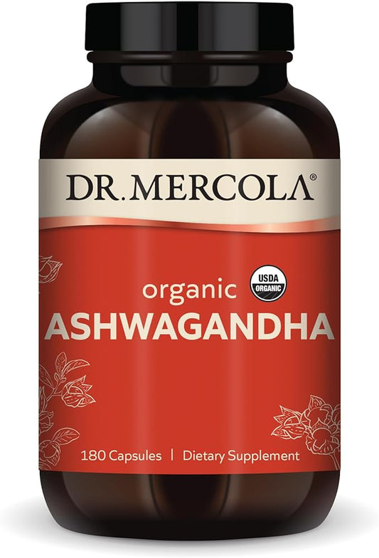 Dr. Mercola Organic Ashwagandha, 90 Servings (180 Capsules), Dietary Supplement, Supports Energy Production, Non-GMO, Certified USDA Organic