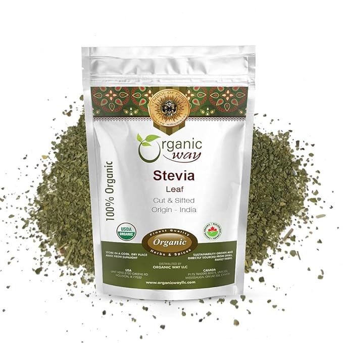 Organic Way Stevia Leaf Cut & Sifted (Stevia Rebaudiana) - Kosher & USDA Certified | Non-GMO & Gluten Free | Tested for Heavy Metal and Purity | Natural Sweetener | 100% Raw from India (1/2LBS / 8Oz)