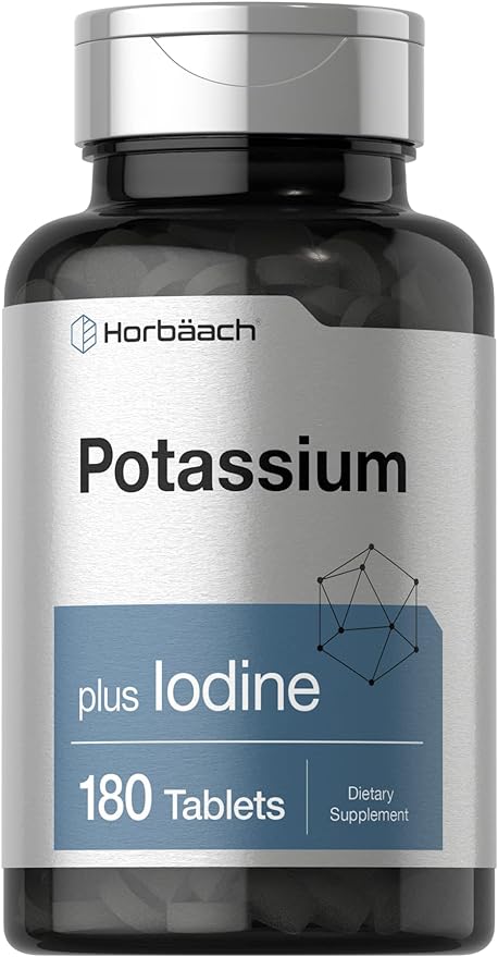 Horbäach Potassium Plus Iodine | 180 Vegetarian Tablets | Non-GMO and Gluten Free Supplement