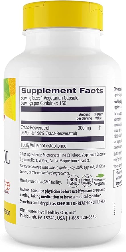 Healthy Origins Resveratrol (Trans-Resveratrol), 300 mg - European Resveratrol Nutritional Supplements - Vegan, Non-GMO & Gluten-Free Antioxidant Supplement - 150 Veggie Capsules