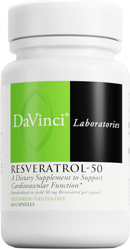 DAVINCI Labs Resveratrol-50 - Helps Support Immune System, Bone Health & Heart Health with Resveratrol* - Gluten-Free & Vegetarian - 60 Capsules