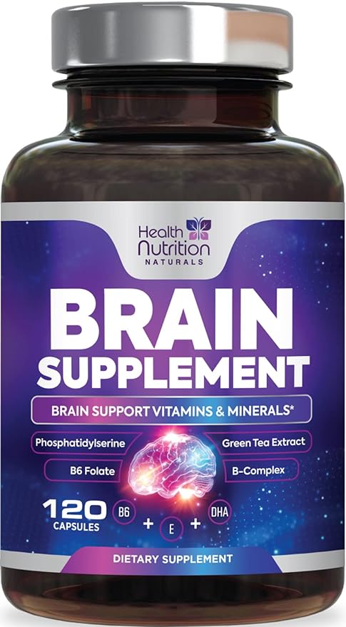 Brain Supplements for Memory and Focus - Nootropic for Concentration, Cognitive, & Mental Clarity Support, DMAE Bacopa, Phosphatidylserine, Brain Booster Health Vitamins B12, B6, C, E - 120 Capsules