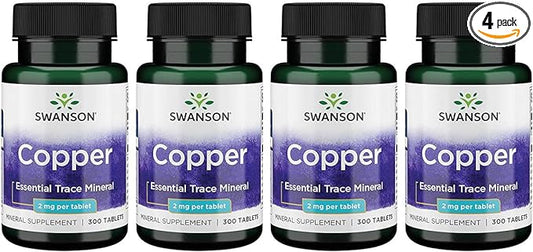 Swanson Copper Mineral Supplement - 2 mg (Copper Chelate) - Antioxidant, Immune System, and Cell Support - 300 Tablets (4 Pack)