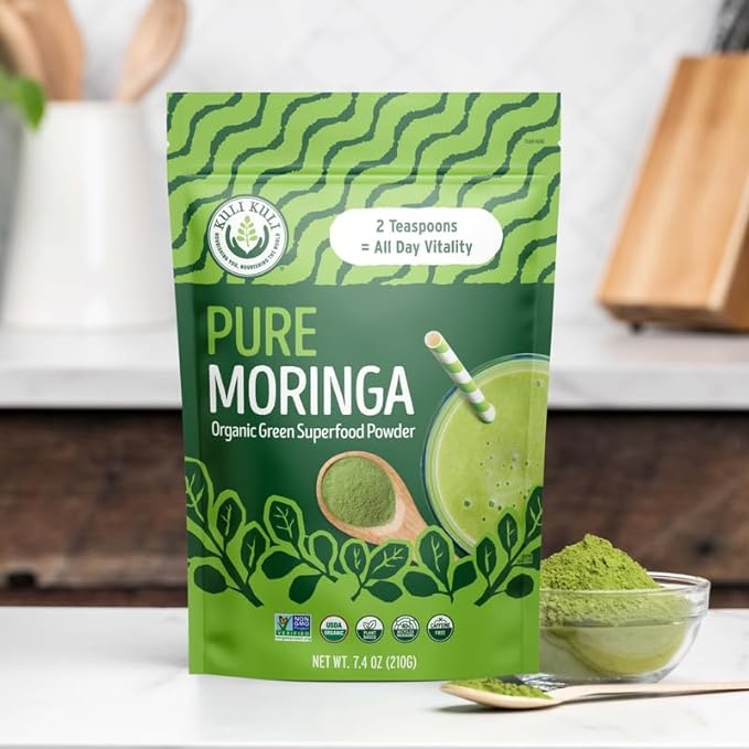 Kuli Kuli Moringa Oleifera Organic Leaf Powder & Green Smoothie, 100% Pure USDA Certified & Non-GMO Moringa Powder, Great with Smoothies, Tea, and Food, Combo Pack