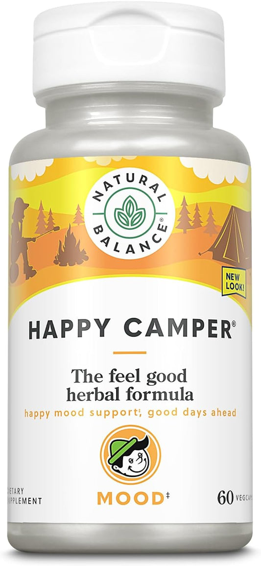 Natural Balance Happy Camper - Feel-Good Mood Support Supplement - Gotu Kola, Passion Flower, and Kava Kava Capsules - 60-Day Guarantee (30 Servings, 60 VegCaps)