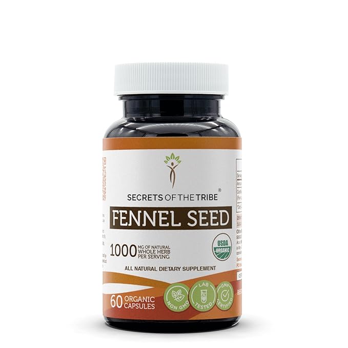 Secrets of the Tribe Fennel Seed 60 Capsules, Made with Vegetable Capsules and USDA Organic Fennel Seed (Foeniculum vulgare) Dried Seed (60 Capsules)