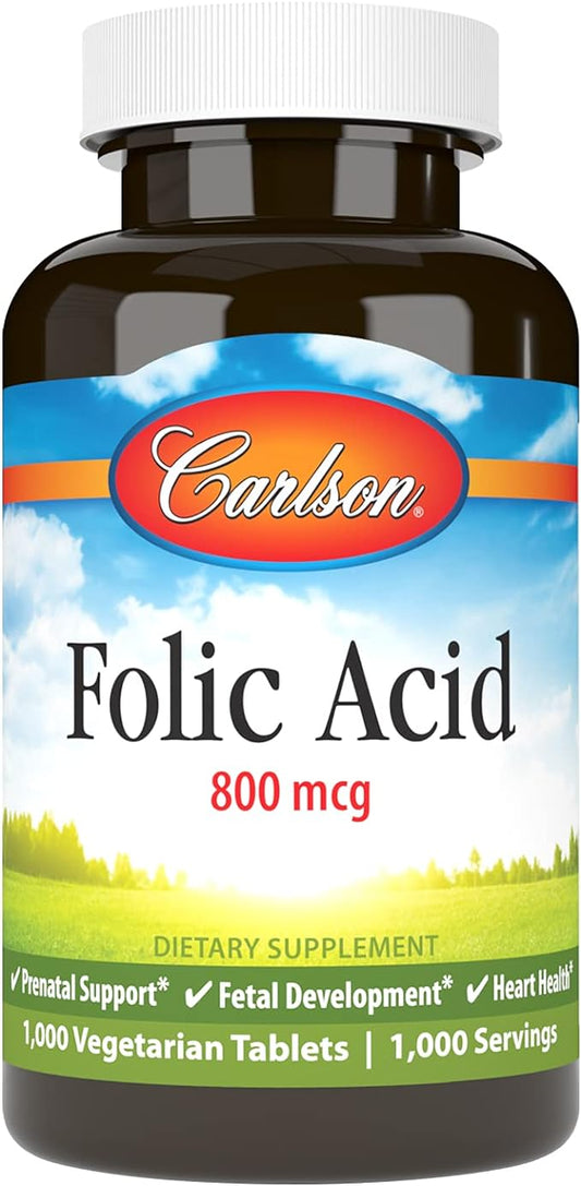 Carlson - Folic Acid, 800 mcg, Provides Important Prenatal Support, 1000 tablets