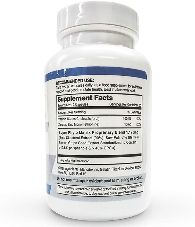 1 Bottle New Improve From Maker of Original Prostavar Ultra Prostate Support 625mg 90% Beta-Sitosterol & 320mg Saw Palmetto + Grape Seed Extract