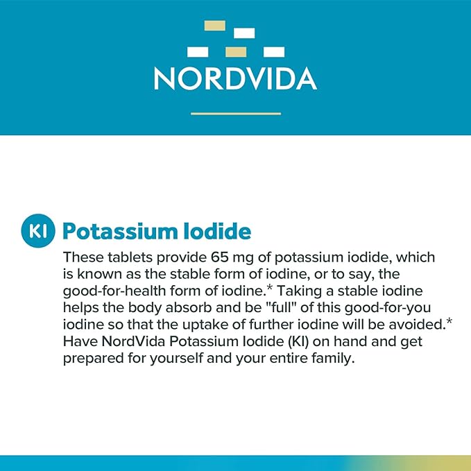 Potassium Iodide 65 mg Tablets, Emergency Kit, Iodide Pills, Survival Kit, Potassium Iodide (KI) Tablets, Thyroid Support, 60 KI Tablets