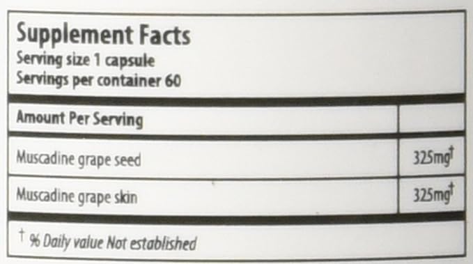 USA Muscadine Quercetin, Ellagic Acid, Resveratrol, Myricetin, Kaempferol. Plus BioPerine with Time Release Capsules for Extra Bioavailability. Vegan. Non GMO. Made in USA.