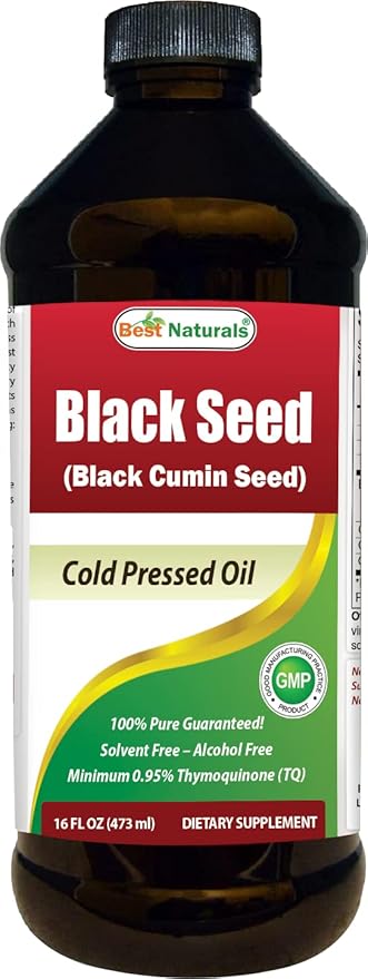 Best Naturals Black Seed Oil - Minimum 0.95% Thymoquinone (TQ) - Cold Pressed Nigella Sativa Aids in Digestive Health, Immune Support, Brain Function, Joint Mobility, Gluten Free, Non GMO - 16 OZ