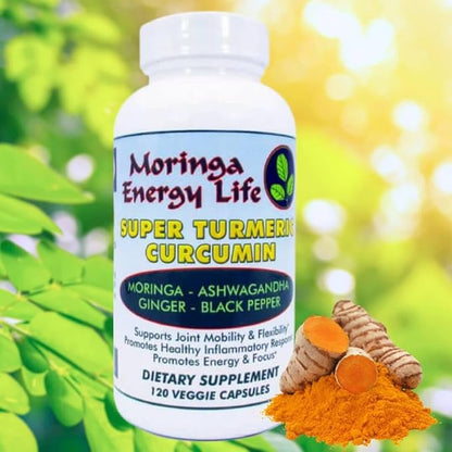 Moringa Super Turmeric Capsules 120, Natural Superfood Supplement for Moringa Oleifera Leaf, Curcumin, Black Pepper, Ashwagandha, Ginger. Gluten-Free, Vegan