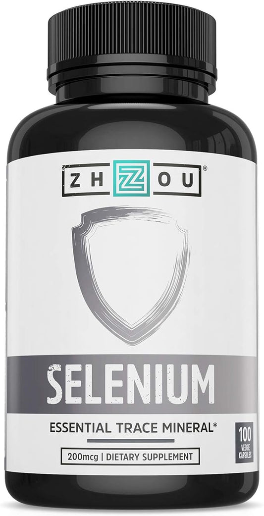 Zhou Selenium 200mcg | for Thyroid, Prostate and Heart Health | Essential Trace Mineral with Superior Absorption | No Yeast | 100 Veg Caps