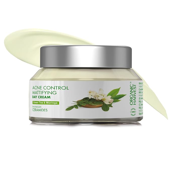 Acne Control Mattifying Day Cream: Green Tea & Moringa | For Men & Women | For Acne-prone Skin | Fights Pimples & Acne | 100% American Certified Organic | Sulphate & Paraben-free - 50g