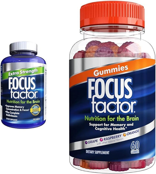 Focus Factor Adults Extra Strength, 120 Count - Brain Supplement for Memory, Concentration & Nootropic Gummies, Memory Supplement for Brain, Phosphatidylserine, Bacopa