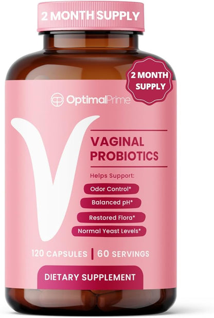 Vaginal Probiotics for Women with Prebiotics, Cranberry Extract, and Lactobacillus Probiotic Blend, Supports Healthy Vaginal Flora, Odor Control, pH Balance, 2 Month Supply, 120 Capsules