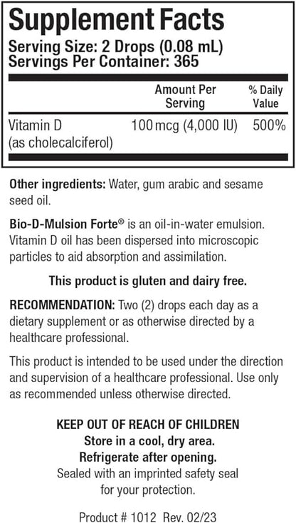 Biotics Research Bio D Mulsion Forte Vitamin D3 Liquid Drops 5 for Best Absorption, Strengthens Bones, Supports The Immune System, Cardiovascular System