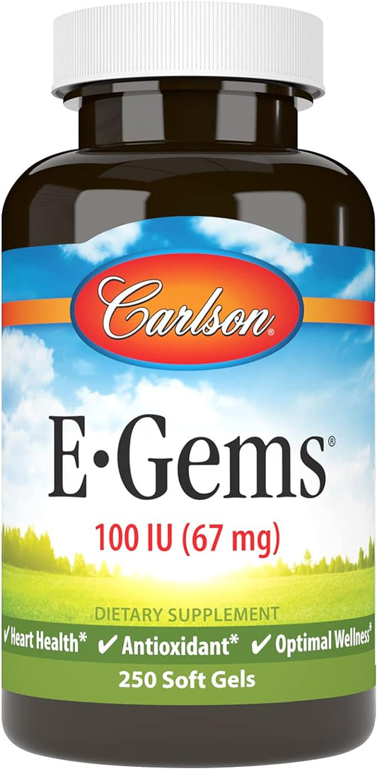 Carlson - E-Gems, 100 IU, Heart Health & Optimal Wellness, Antioxidant, 250 soft gels