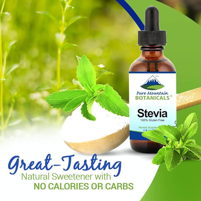 Pure Mountain Botanicals Liquid Stevia Drops - Natural Sweetener - Concentrated Sugar Free Substitute Diabetic Friendly Ideal for Keto Low Carb and Vegan Diet Great Addition to Weight Loss Program