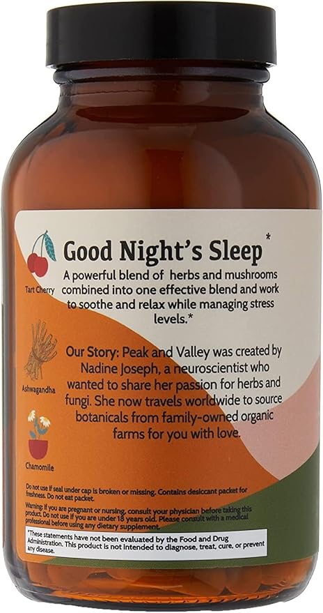 Peak + Valley Natural Sleep Aid for Adults - 90 Capsules for Deep Sleep - 3 mg Melatonin, L Theanine, Chamomile, Ashwagandha - Natural Herbal Sleeping Pills - Extra Strength Calming Sleep Aid