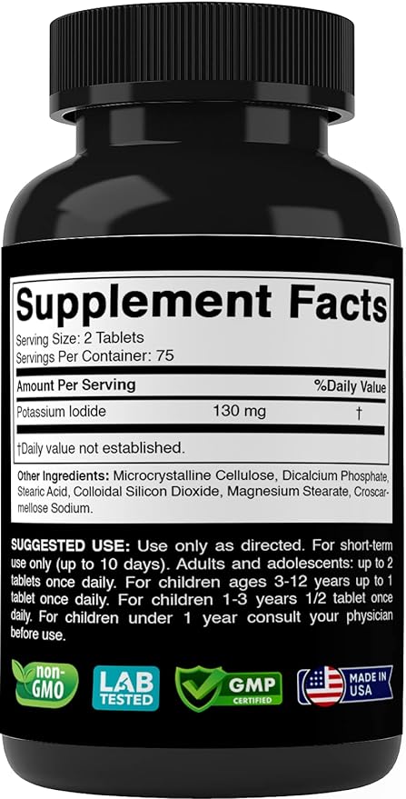 Potassium Iodide Dietary Supplement 130 mg per Serving - 150 Tablets (2 Bottles)