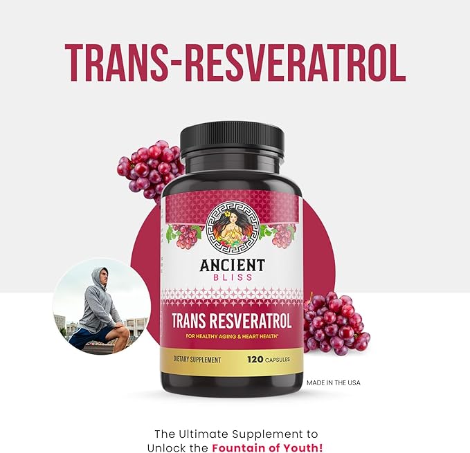 Ancient Bliss Resveratrol Powerful Antioxidant Supplement with Green Tea, Grape Seed Extract, Cardiovascular, Vitality & Immune Support Supplement for Men & Women