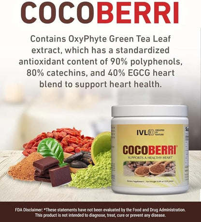 CocoBerri - Mixed of Alkalized Cocoa Powder and Resveratrol-Rich Berries - Supports a Healthy Heart, Reduce Oxidative Stress, Antioxidants (30 Servings)