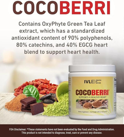 CocoBerri - Mixed of Alkalized Cocoa Powder and Resveratrol-Rich Berries - Supports a Healthy Heart, Reduce Oxidative Stress, Antioxidants (30 Servings)