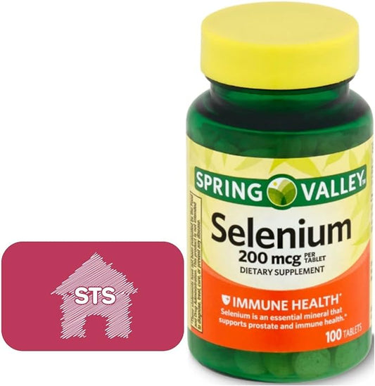 Spring Valley Selenium 200 mcg, 100 Count + STS Home Sticker.