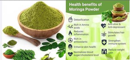 Moringa Leaf Powder Organic 32 Servings 8oz/225g / 7g Serving Green superfood. Food for The Modern Life. Amino acids.Live enzymes. Chlorophyll, Kosher,