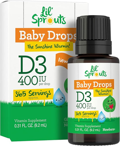 Carlyle Baby Vitamin D3 400 IU Liquid Drops .31oz (9.2 mL) 1 Year Supply (365 Servings) Vegetarian, Non-GMO, and Gluten Free by Lil' Sprouts