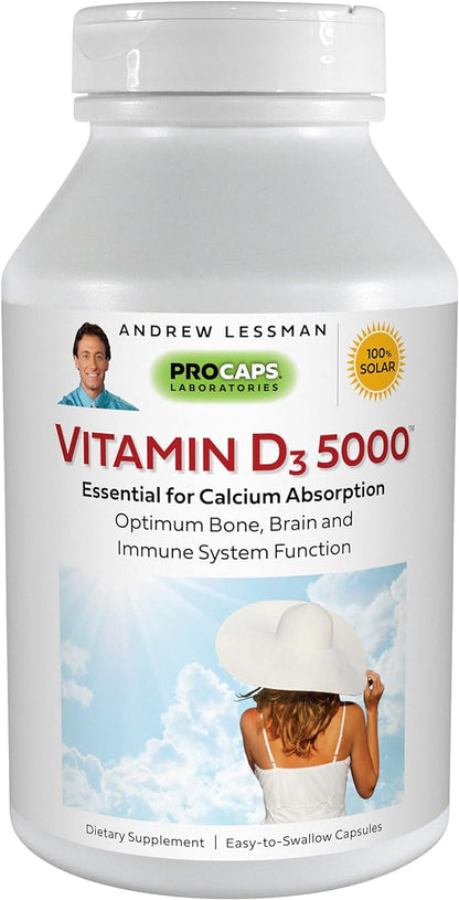 ANDREW LESSMAN Vitamin D3 5000 IU 60 Capsules – High Potency, Essential for Calcium Absorption, Supports Bone Health, Healthy Muscle Function, Immune System and More. Small Easy to Swallow Capsules