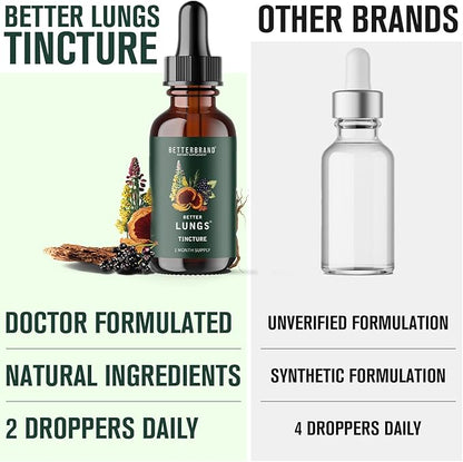 Betterbrand BetterLungs Tincture - Daily Respiratory Health Supplement | Mullein Leaf, Elderberry, Ginseng and Reishi Mushroom | Lung Health Wellness | 30 Day Supply