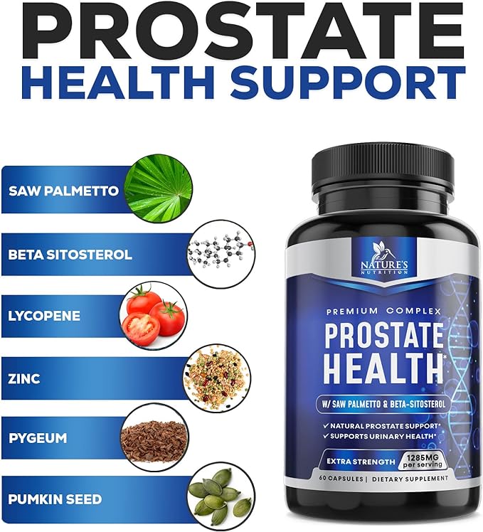 Prostate Support Supplement for Men's Health - Supplements Formula with Saw Palmetto, Beta Sitosterol, Stinging Nettle, Pumpkin Seed, Lycopene - Supports Prostate & Urinary Health - 60 Capsules