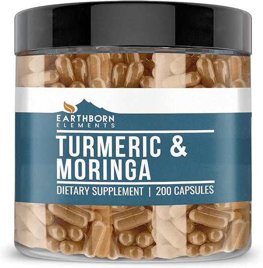 Earthborn Elements Turmeric & Moringa 200 Capsules, Pure & Undiluted, No Additives