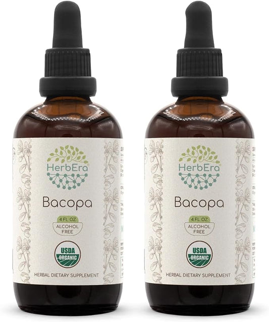 Bacopa B120 USDA Organic Tincture | Alcohol-Free Extract, High-Potency Herbal Drops, Relaxation, Positive Cognitive Effect | Certified Organic Bacopa (Bacopa Monnieri) Dried Herb (2x4 fl oz)