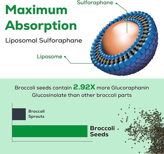 Liposomal Sulforaphane 450MG, Maximum Absorption, Glucoraphanin with Myrosinase, Antioxidant Supplement from Broccoli Seed Extract, 60 Softgels (2 Months Supply)