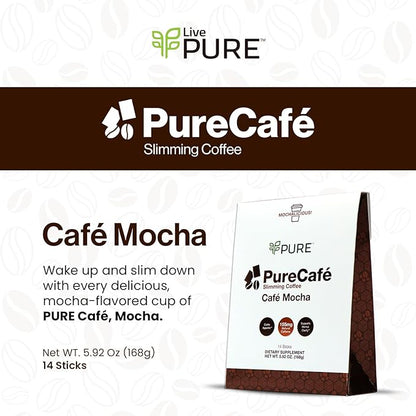 PureCafé Mocha with Green Coffee Beans Extract - Wake Up, Slim Down, and Indulge in Delicious Coffee with Garcinia Cambogia, Bioperine, B Vitamins, and Oolong Tea - Sweetened with Stevia