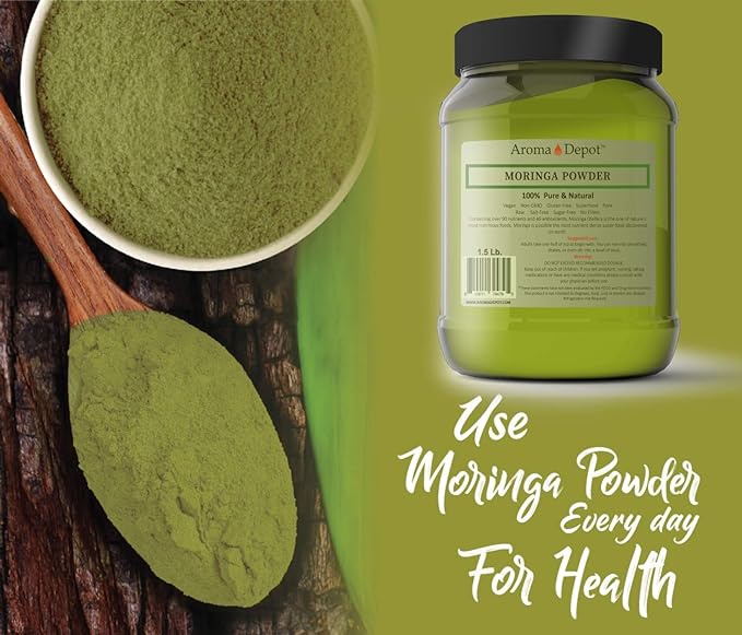 Moringa Powder 2 lbs. Pure-Natural | from India | Polvo de Moringa Oleifera | Moringa Leaf Powder Superfood |Gluten-Free & Vegan | Great for Smoothies, Tea, Drinks & Recipes.